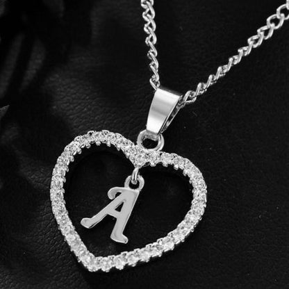 In Stock Direct Selling Exclusive for Cross-Border Letter Necklace 26 Letter Heart-Shaped Zircon Necklace Jewelry Love Heart Pendant Necklace