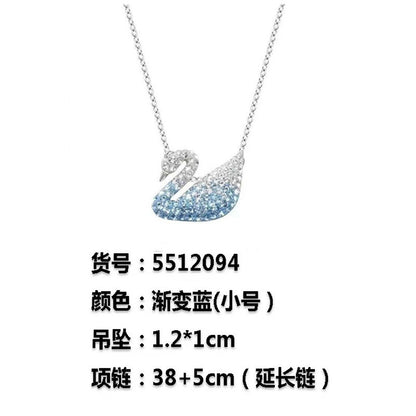 VAKKV Shijia 1:1 High Version Gradient Blue Black Swan Necklace Female Polo Crystal Swan Clavicle Chain Factory Delivery