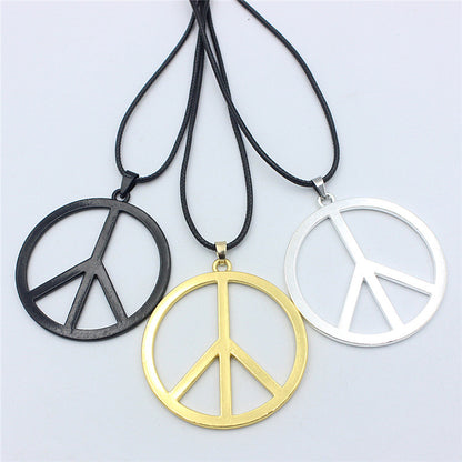 vakkv Alloy Large Peace Necklace Sweater Chain Wholesale Electroplating Alloy Anti-war Peace Pendant Necklace Three Colors Optional