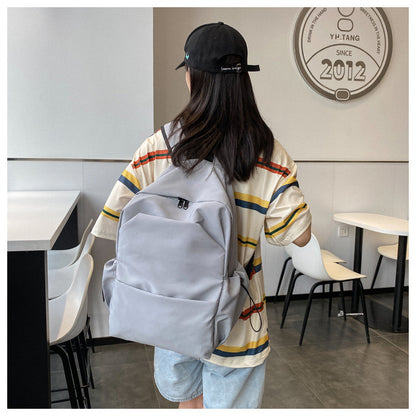 Mori Style Large Capacity Solid Color Backpack Men's Trendy Ins Korean Style All-Matching School Bag Female High School Student Campus Backpack