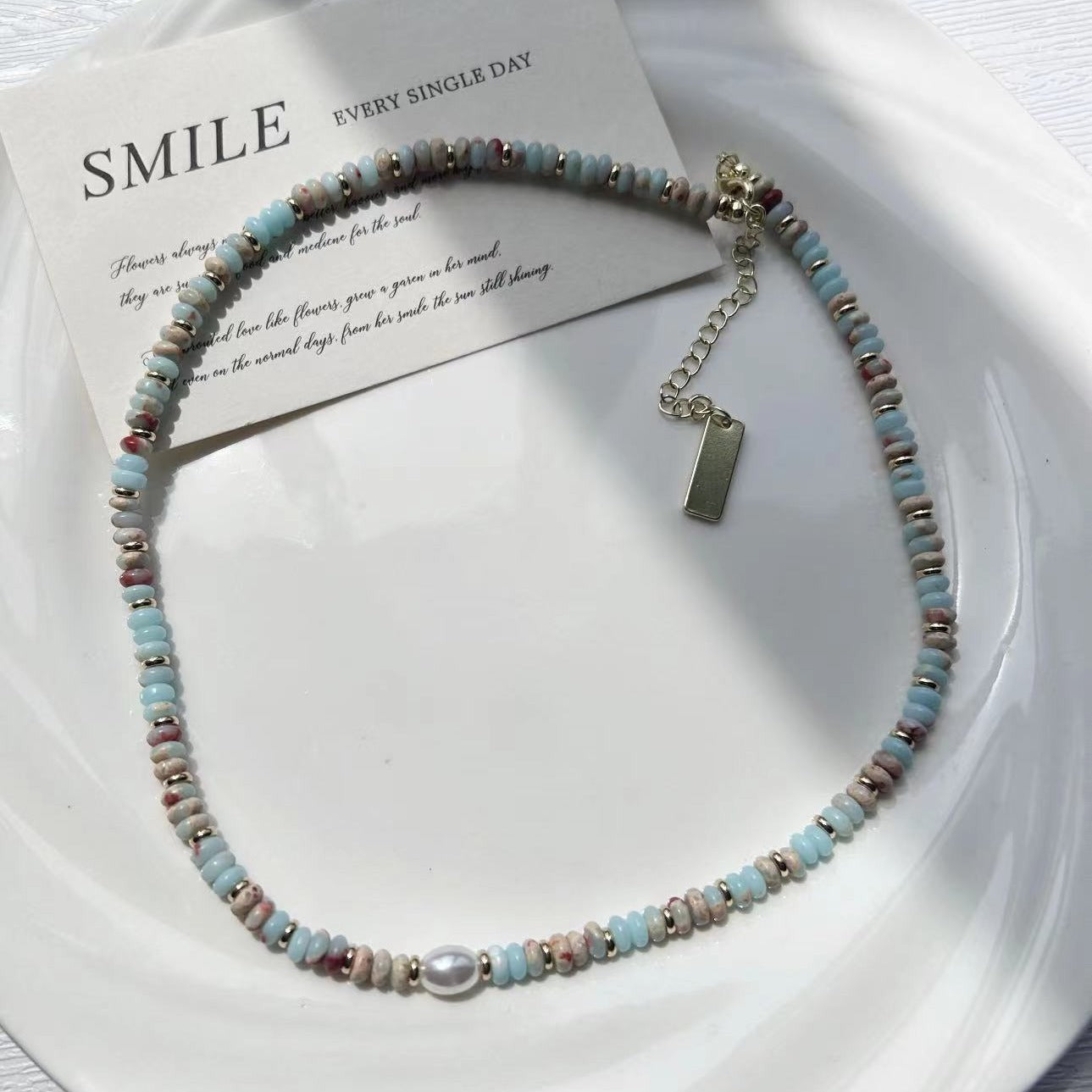 Natural Color Beaded Jasper Freshwater Pearl Necklace for Women  New Popular Light Luxury Minority Clavicle Necklace