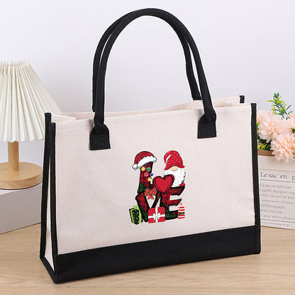 Cross-Border Hot Selling Canvas Shoulder Bag Large Capacity Printed Tote Women's Stylish and Lightweight Portable Gift Shopping Bag