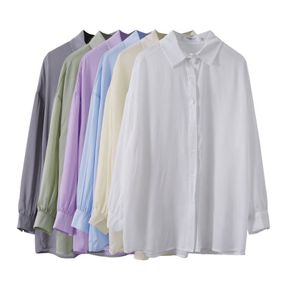 [Ovann] Yx9009 Chiffon Solid Color Shirt  Summer New Air Conditioning Shirt Loose Long Sleeve Sun Protection Shirt