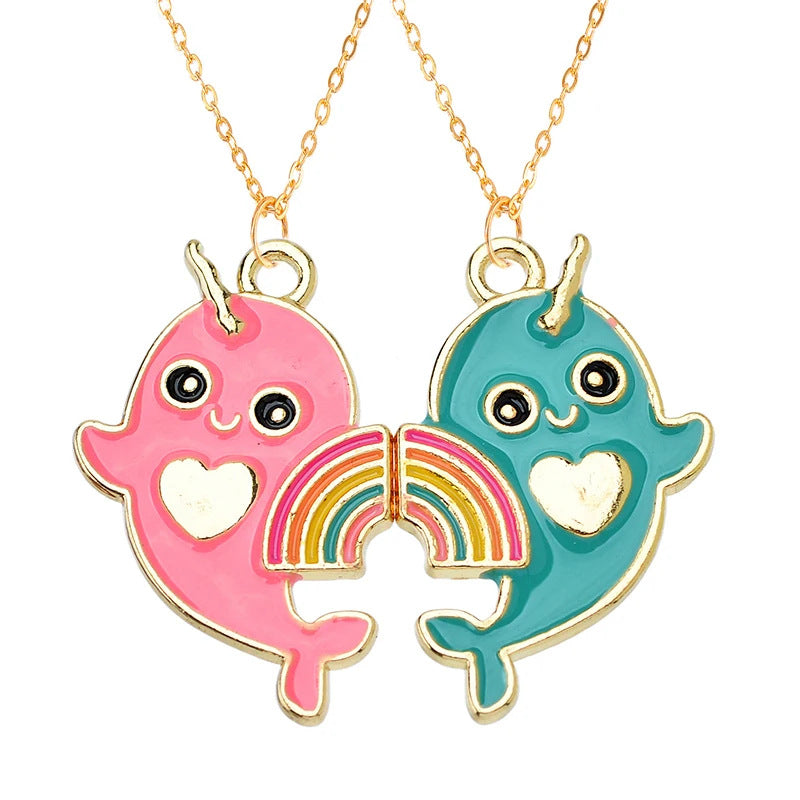 Cross-Border Hot Selling BFF Good Friend Necklace Magnet Suction Love Necklace Butterfly Rainbow Stitching 1 Set Besties Necklace