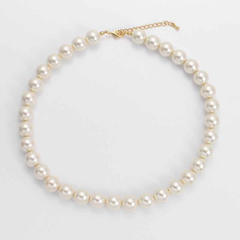 Fever Pearl Necklace Same Style Perfect Circle High-Grade Simple Retro Clavicle Chain Temperament Classic Style Korean Necklace