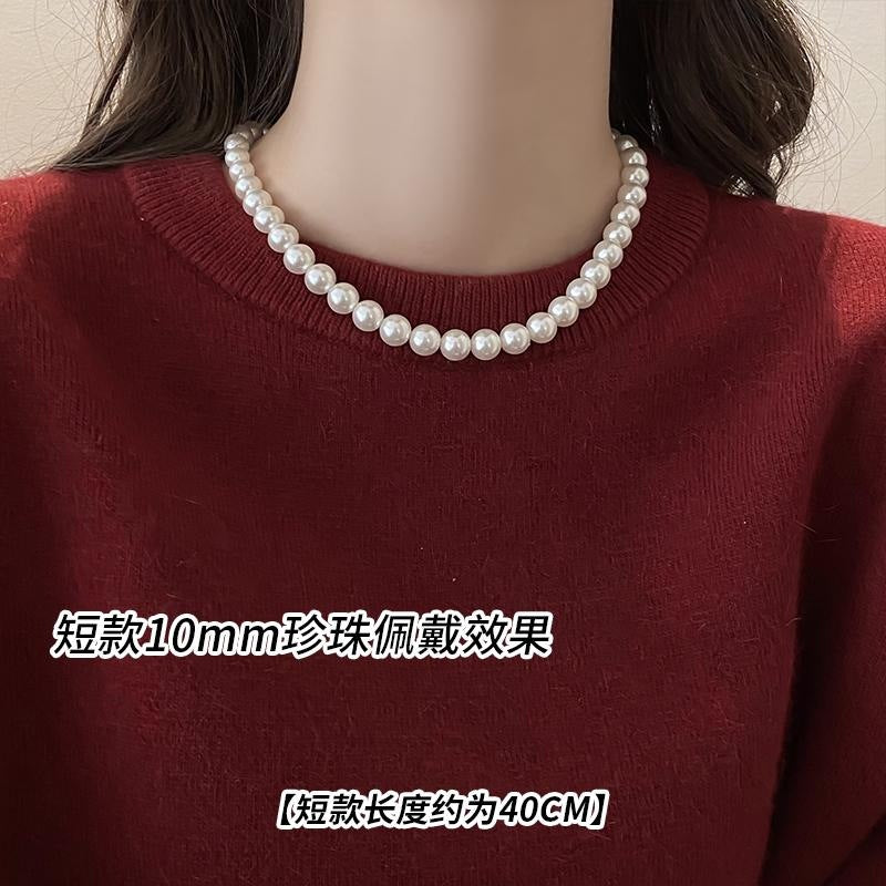 Shijiaao White Magnetic Buckle Perfect Circle Pearl Necklace for Women Autumn and Winter New Sweater Chain Light Luxury Temperament Necklace Wholesale