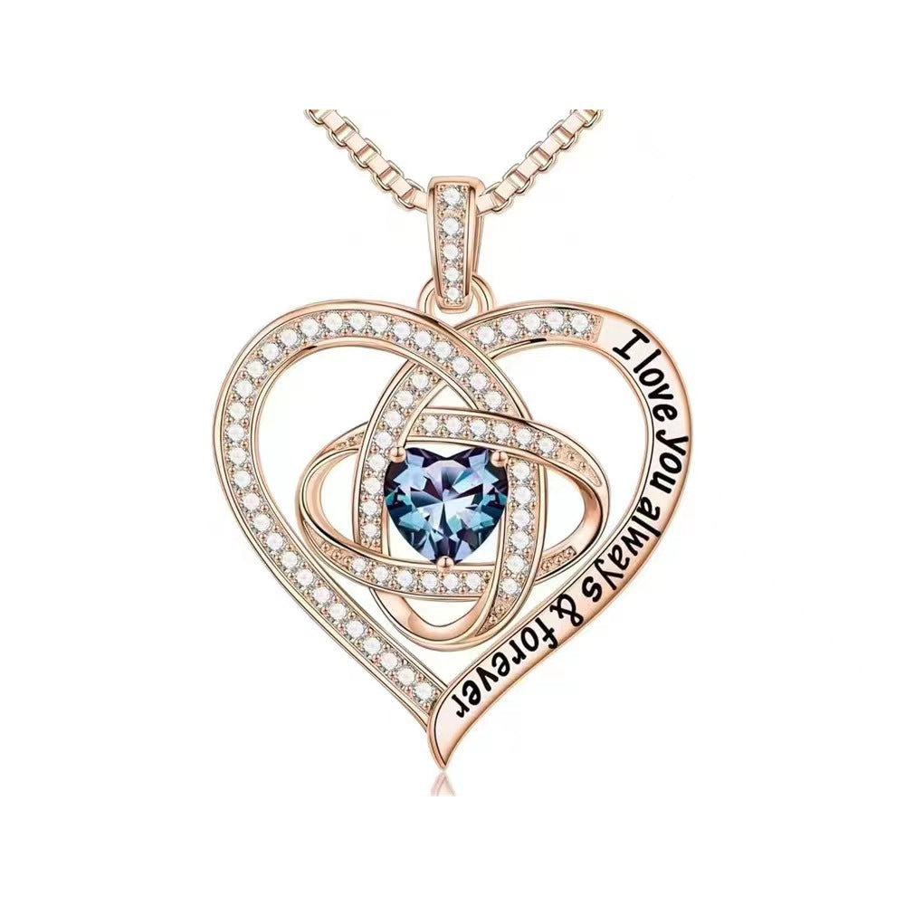 Cross-Border Love Clover Pendant Full Diamond Lettering HOTan and NEWn Style Heart-Shaped Twelve Birthstone Necklace Factory Direct Sales