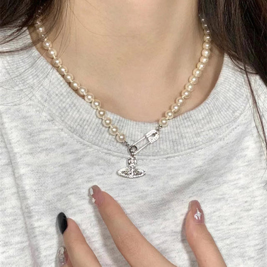 Queen Mother of the West Classic Weiwei'an Same Style Back Pin Pearl Saturn Necklace Temperament Wild Light Luxury Little Fairy