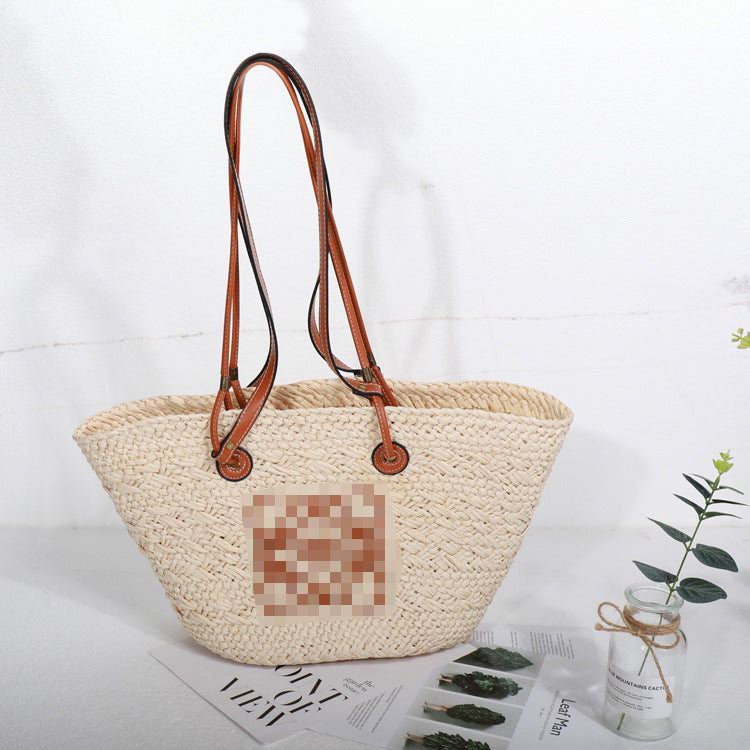 Korean Fashion Portable Straw-Weaved Bag Ins Style Woven Bag Large Capacity Lady Crossbody Portable Vegetable Basket Women's Bag