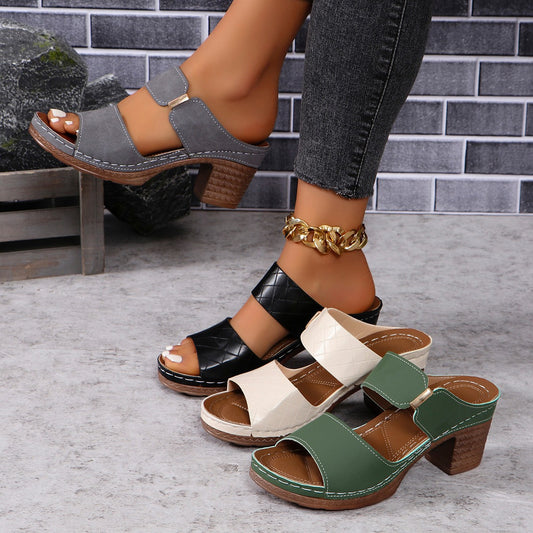 Spring and Summer New High Heel Slippers Women's HOTan and NEWn Fashion & Trend round Toe Sandals Foreign Trade Cross-Border plus Size Women's Shoes