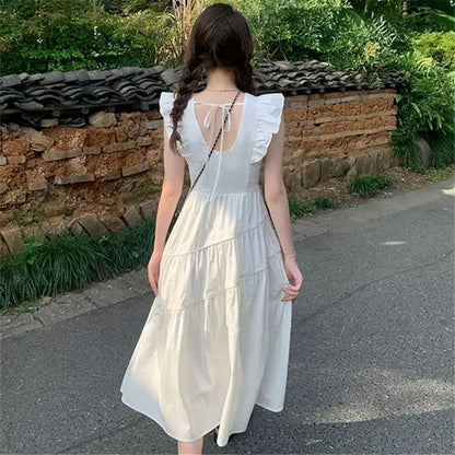 Summer Flying Sleeve Loose Princess Dress New Sweet Temperament Slim-Fit Dress  High-Grade Long Dress