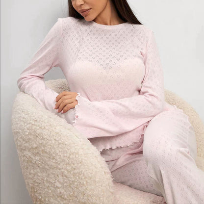 VAKKV 2025 summer pink knitted love jacquard pajamas two-piece set splicing lace straps women's loungewear