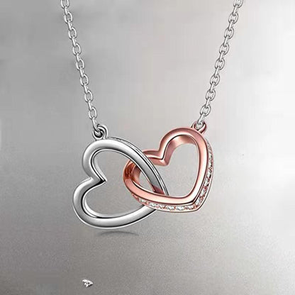 S925 Silver Heart-to-Heart Double Ring Necklace Korean Style Simple Pendant Clavicle Chain Valentine's Day Gift Silver Accessories Wholesale