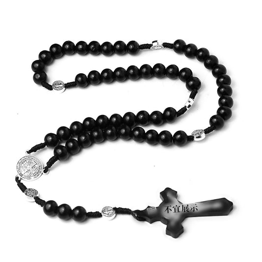 vakkv  Natural Wooden Bead Rosary Rosary Necklace Hand-Woven Wooden Cross Pendant Cross-Border  Supply