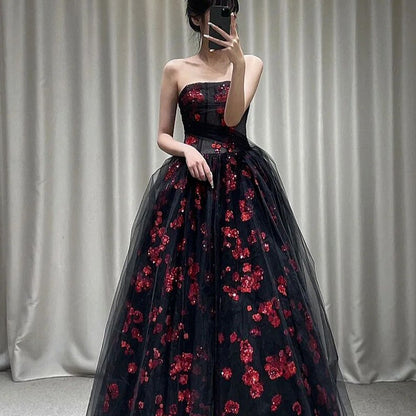 VSKKV Black Lace Embroidered Evening Dress for Women  New High-End Affordable Luxury Niche Engagement Wedding Toast Dress Bride