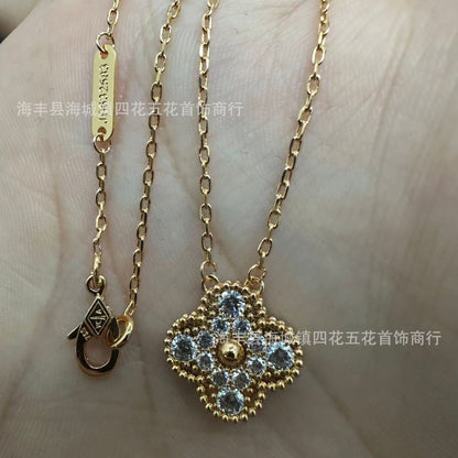 High Version V Gold NOVEMBER'S Clover Necklace Single Flower Natural Fritillary Agate Pendant Double-Sided Clover Clavicle Chain