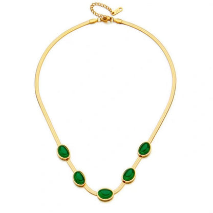 vakkv  HOTan and NEWn High-Grade Titanium Steel Blade Chain Retro Emerald Mung Bean Necklace Refined Stylish and Versatile Design Light Luxury