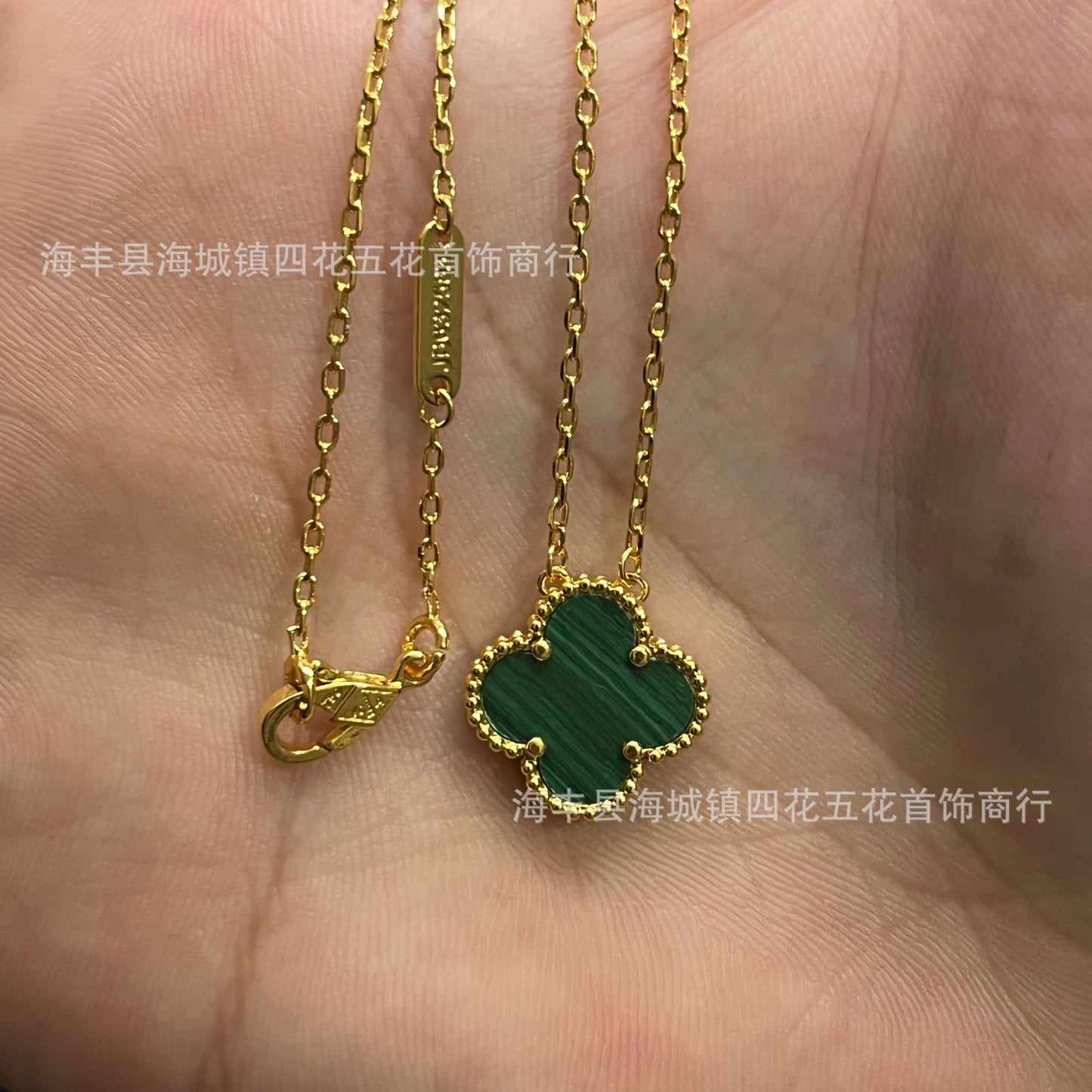 High Version V Gold NOVEMBER'S Clover Necklace Single Flower Natural Fritillary Agate Pendant Double-Sided Clover Clavicle Chain