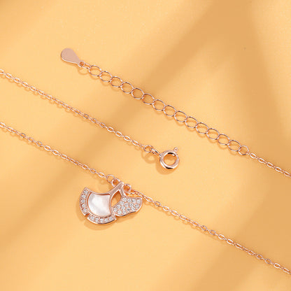 Japanese and Korean Temperament Entry Lux Clavicle Chain Three Lucky Apricot Leaf Necklace Women's Sterling Silver White Shell Pendant Temu Xi Yin Hot Sale