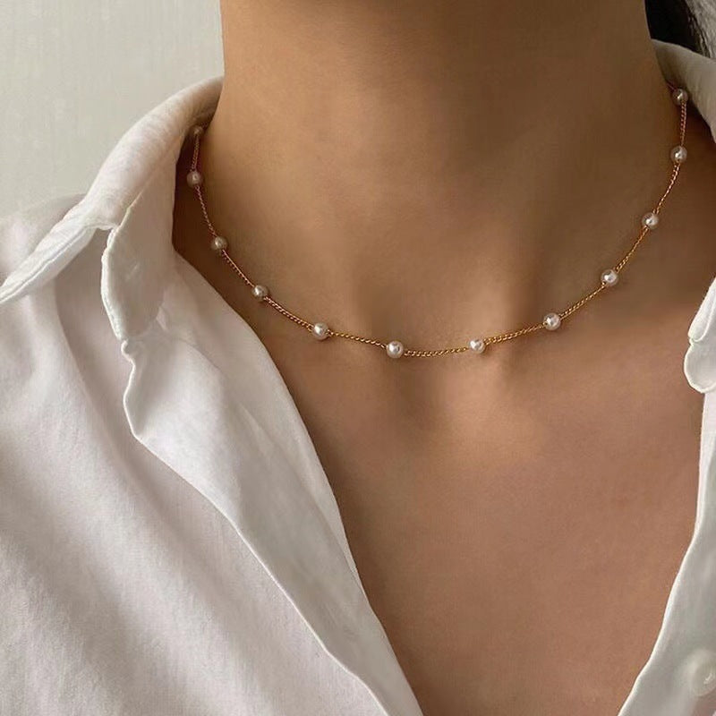 vakkv  HOT and NEW Cross Border Ornament New Pearl Necklace Fashion Short Necklace Ins Simple Style Pearl Necklace in Stock