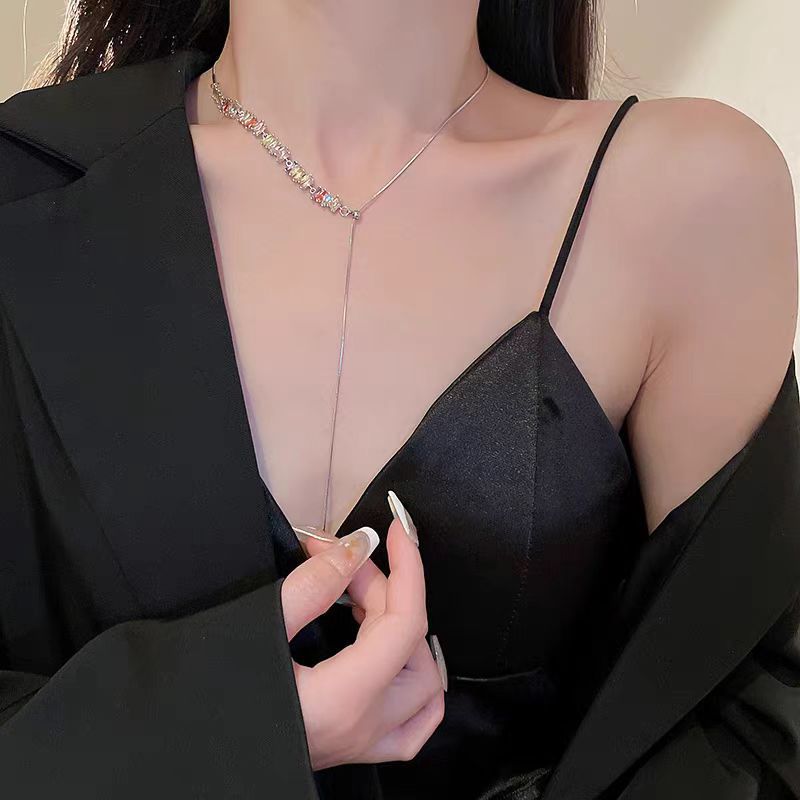 vakkv  High-Grade Drawable Silver Butterfly Tassel Necklace Female Light Luxury Minority Design Fashionable Temperamental All-Match Clavicle Chain