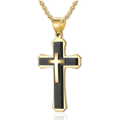 vakkv  HOTan Hip Hop Vintage Men's Cross Titanium Steel Necklace Trendy Three-Layer Stainless Steel Pendant Ornament Wholesale