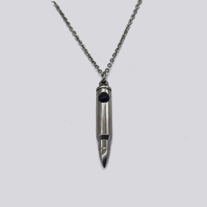 Cross-Border Hot Veterans Memorial Bullet Pendant Necklace Wild Projection Stone Titanium Steel Bullet Clavicle Chain Wholesale