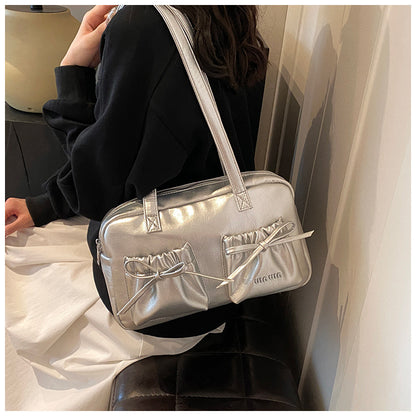 Korean Style Fashion Ballet Style Bowling Bag for Women  New Niche Bow Underarm Shoulder Bag Tote Bag