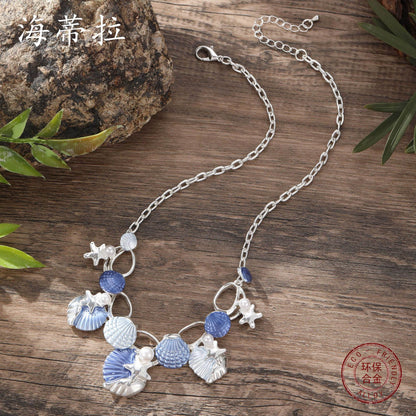 vakkv  Cross-Border New Arrival Colorful Painting Oil Shell Starfish Necklace Fresh Beach Shell Women's All-Match Necklace Wholesale