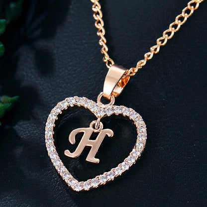 In Stock Direct Selling Exclusive for Cross-Border Letter Necklace 26 Letter Heart-Shaped Zircon Necklace Jewelry Love Heart Pendant Necklace