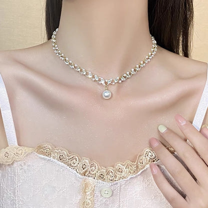 Ni Ni Same Style Pearl Necklace for Women Light Luxury Temperament High-Grade Clavicle Chain  New Popular Niche Necklace