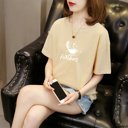 In Stock Factory  Summer New Korean Style Short Sleeve T-shirt Women's round Neck Cotton Printed Top Trendy Casual Women's Clothing