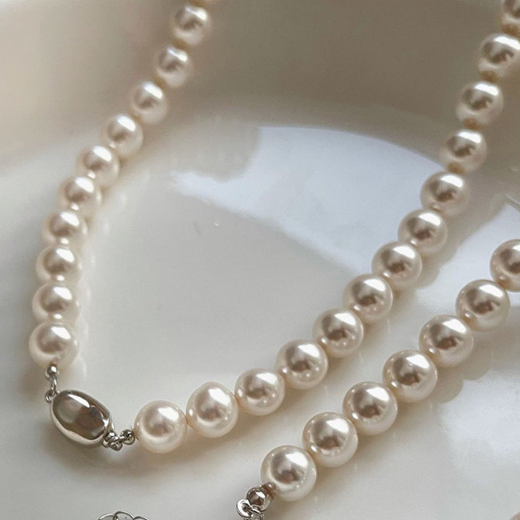 INS Blogger Procurement Service of Korean Products Fever Same Style High-Grade Female Summer Retro Shi Home Perfect Circle Pearl Shell Necklace Clavicle Chain