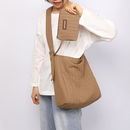 Summer New Cross-Border Bag Pleated Underarm Bag Tote Bag Korean Style Canvas Bag Large Capacity Shoulder Bag for Women