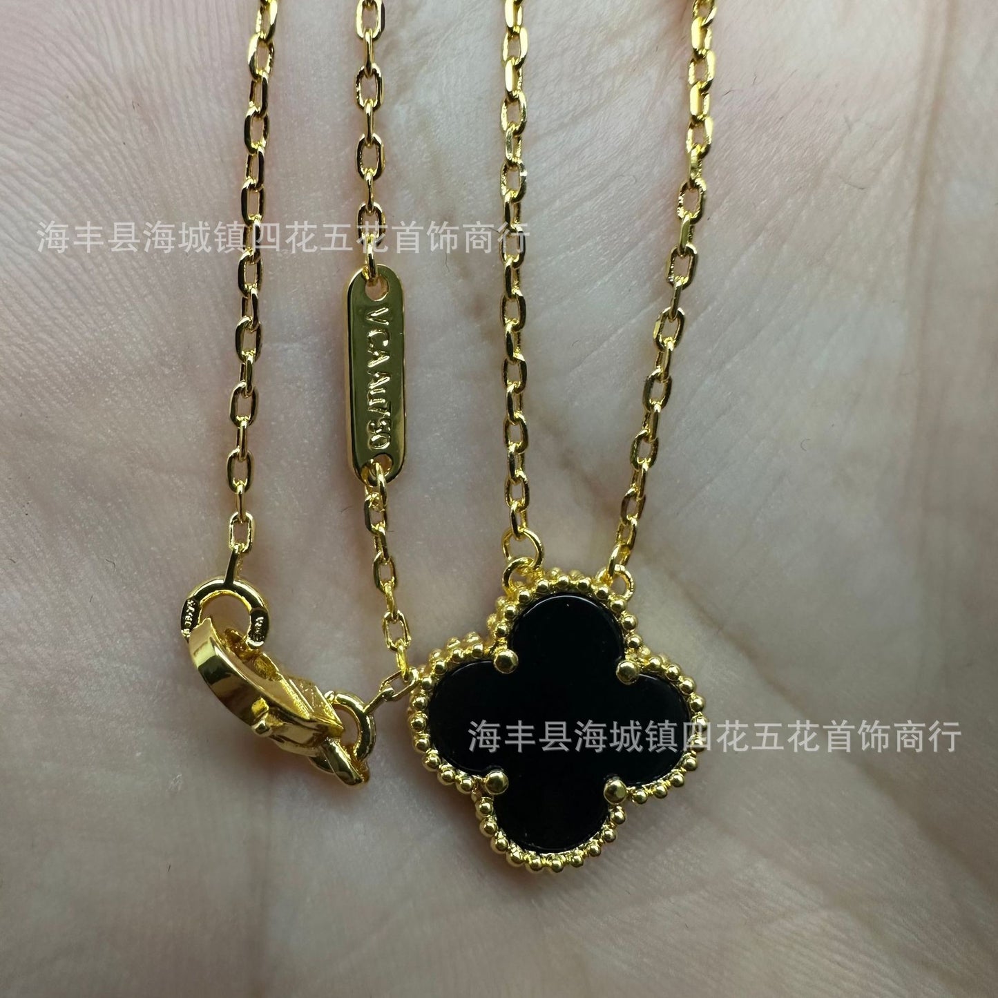 High Version V Gold NOVEMBER'S Clover Necklace Single Flower Natural Fritillary Agate Pendant Double-Sided Clover Clavicle Chain