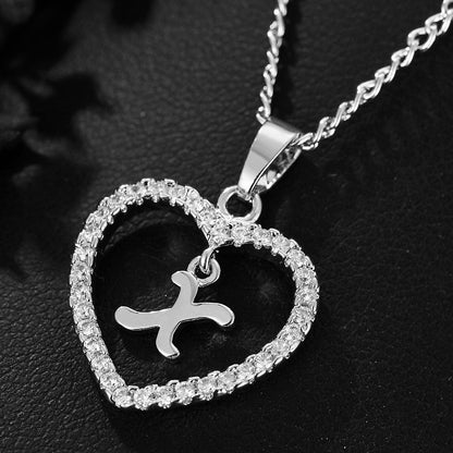 In Stock Direct Selling Exclusive for Cross-Border Letter Necklace 26 Letter Heart-Shaped Zircon Necklace Jewelry Love Heart Pendant Necklace