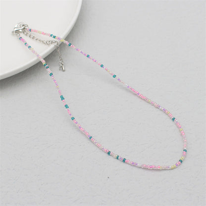 New Korean Style Dopamine Color Small Rice-Shaped Beads Necklace Girly Style Bohemian Beaded Necklace Clavicle Chain Wholesale