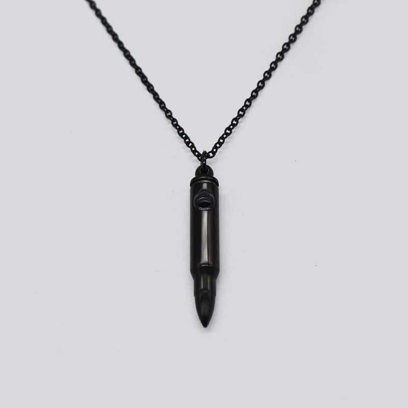 Cross-Border Hot Veterans Memorial Bullet Pendant Necklace Wild Projection Stone Titanium Steel Bullet Clavicle Chain Wholesale