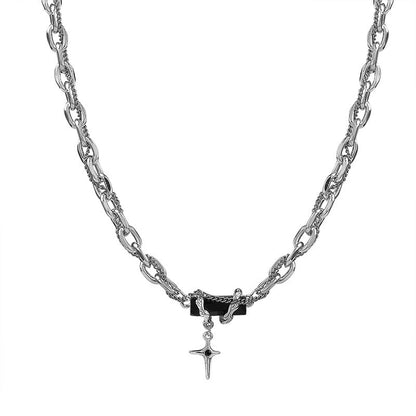 HOTan and NEWn Simple Black Zircon Niche Design Cross Stitching Advanced Fashion Disco Titanium Steel Clavicle Chain Necklace