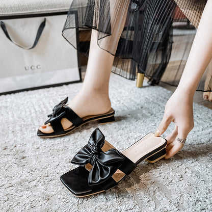 New  Style Bow One Strap Square Toe High Heel Sandals Women's Summer Outdoor Wear plus Size Women's Shoes 41-43