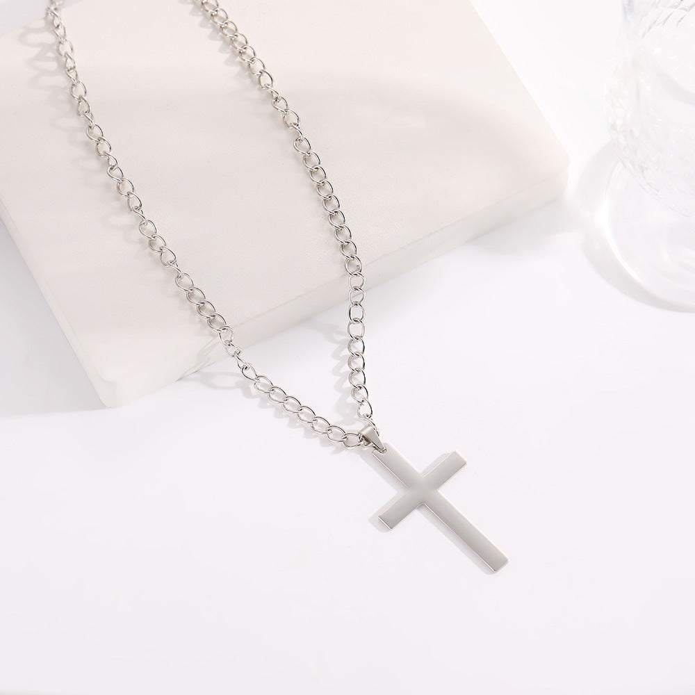 Cross-Border New Arrival Men's and Women's Metal Gold Hemp Flowers Chain Simple Cross Necklace Titanium Steel No Fading Necklace Ornament