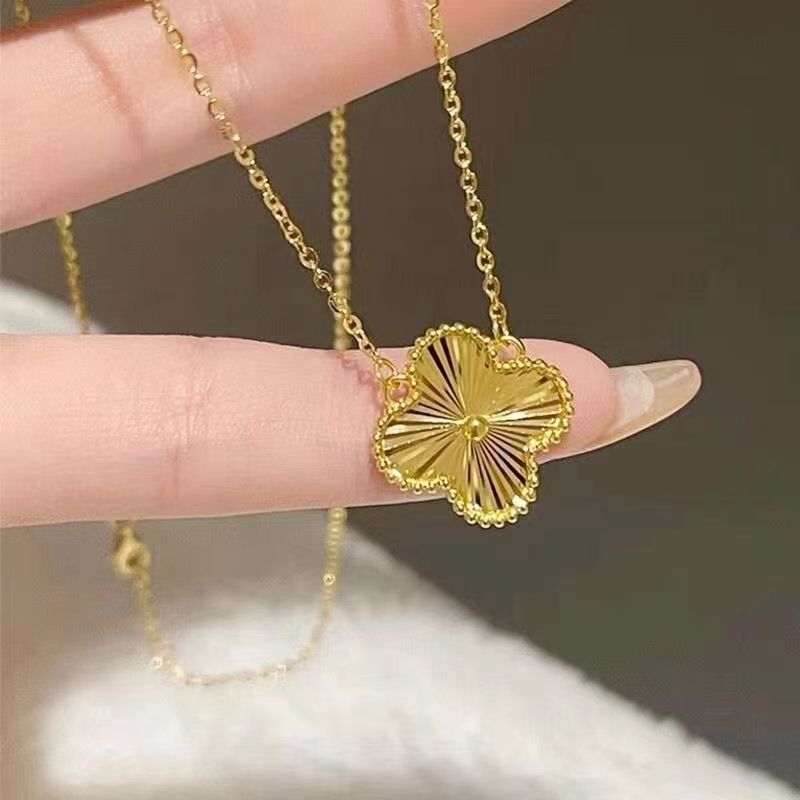 vakkv  High-Grade Laser Lucky Four-Leaf Clover Necklace Bracelet Female Ins Special Interest Light Luxury High Quality All-Match Clavicle Chain