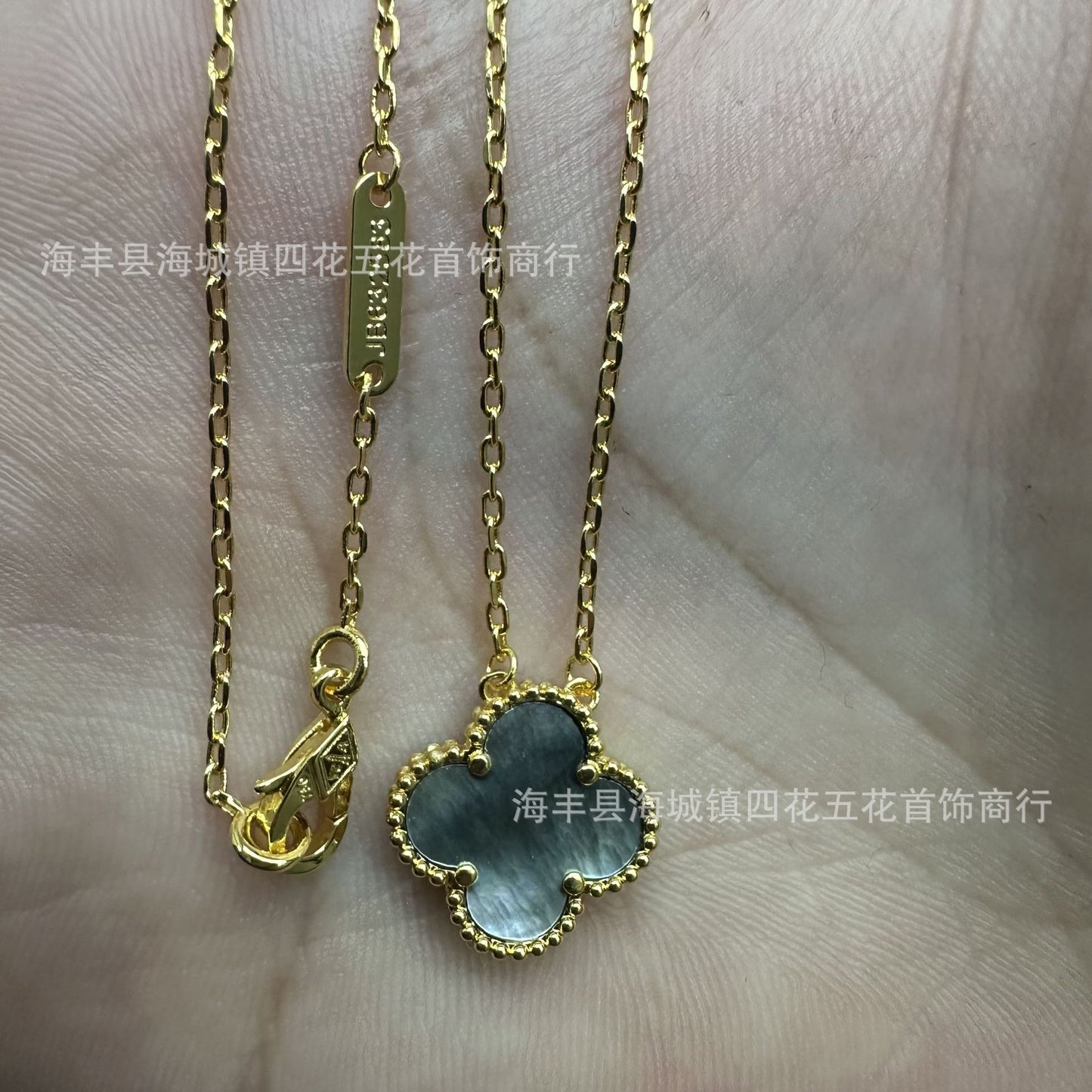 High Version V Gold NOVEMBER'S Clover Necklace Single Flower Natural Fritillary Agate Pendant Double-Sided Clover Clavicle Chain