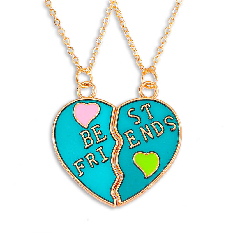 Cross-Border Hot Selling BFF Good Friend Necklace Magnet Suction Love Necklace Butterfly Rainbow Stitching 1 Set Besties Necklace