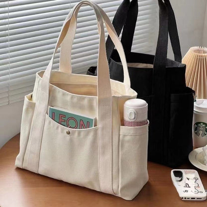 Canvas Bag Women's Handbag Shoulder Bag College Student Versatile Handbag Commuter Large Capacity More than Make-up Bag Pockets