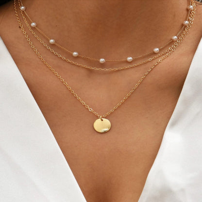 Cross Border Pearl Heart Necklace All-Match Pearl Multi-Layer Pendant Clavicle Chain Women's Retro Multi-Layer Twin Necklace