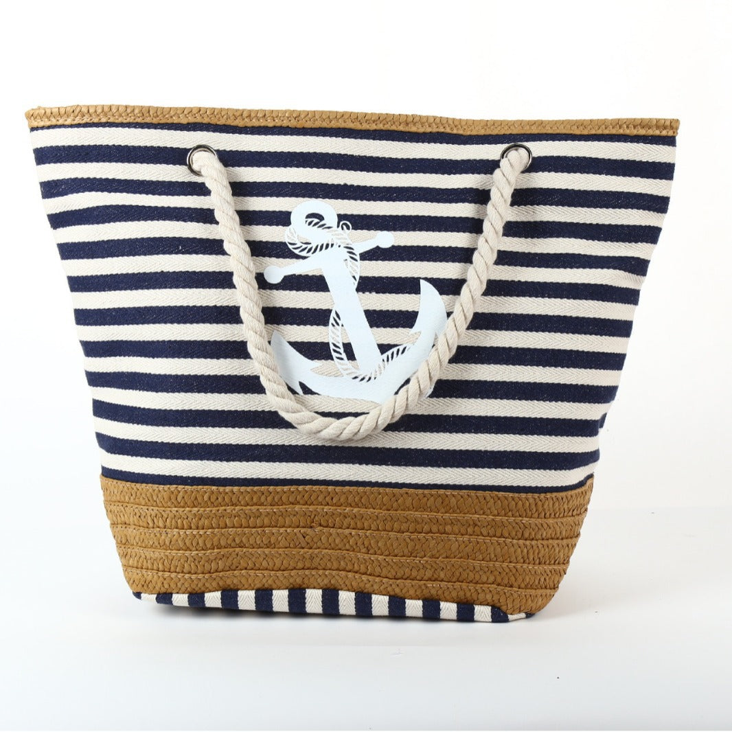 Exclusive for Cross-Border Casual Fashion Beach Bag Factory Direct Sales Summer Large Capacity SATINE Striped Beach Bag