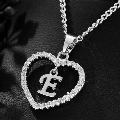 In Stock Direct Selling Exclusive for Cross-Border Letter Necklace 26 Letter Heart-Shaped Zircon Necklace Jewelry Love Heart Pendant Necklace