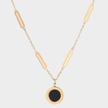 vakkv  Black and White Double-Sided Roman round Necklace Tik Tok Live Stream Popular Simple Fashion Cross-Border Clavicle Chain