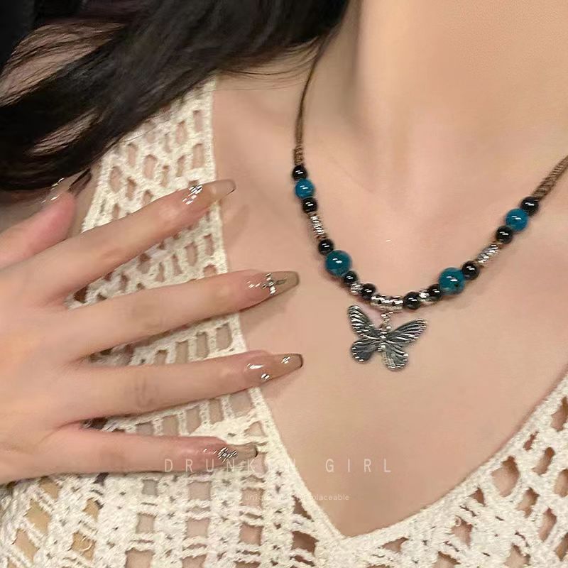 Manufacturer Supply Wholesale Chinese Ethnic Style Butterfly Necklace Niche Ancient Style Long Sweater Chain Woven Clavicle Chain Fashion